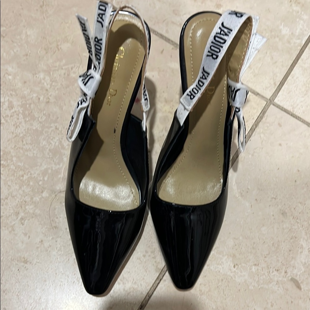 Dior Black Patent Leather Slingback Pumps